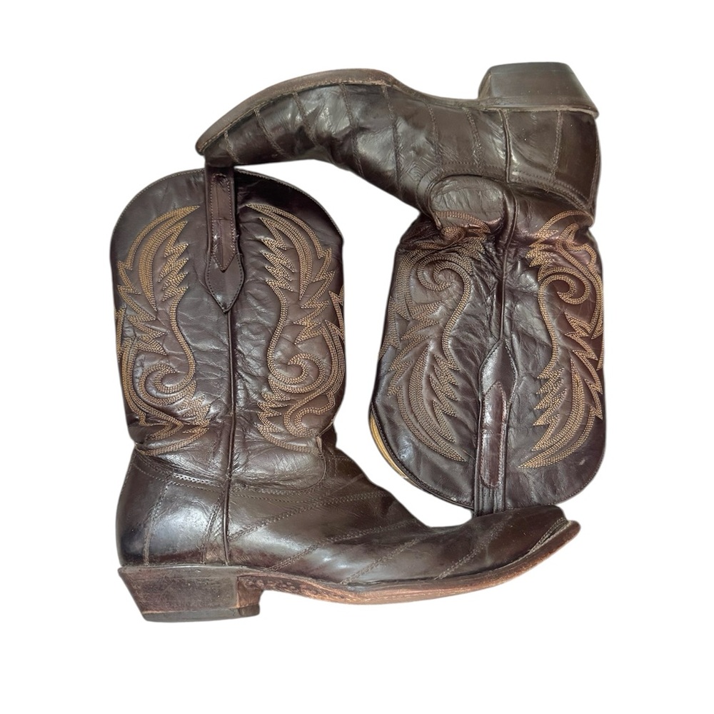 Corral Genuine Eel Skin Western Cowboy Boots Brown Leather Men 10D Rodeo exotic